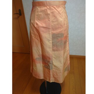 オレンジ紬リメイク　スカート(ひざ丈スカート)