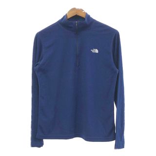 ザノースフェイス(THE NORTH FACE)のUSA製 THE NORTH FACE ノースフェイス ハーフジップ 長袖Ｔシャツ ワンポイント ネイビー (メンズ L) 中古 古着 Q4240(Tシャツ/カットソー(七分/長袖))