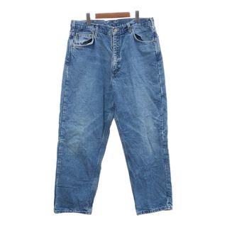 カーハート(carhartt)のUSA製 Carhartt カーハート デニムパンツ ワーク フランネル ライトブルー (メンズ W38 L30) 中古 古着 Q4274(デニム/ジーンズ)