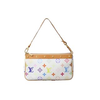 ルイヴィトン(LOUIS VUITTON)の新品同様 LOUIS VUITTON ルイヴィトン 村上隆 ホワイト ポシェットアクセソワール マルチカラー M92649 中古 62869(ハンドバッグ)