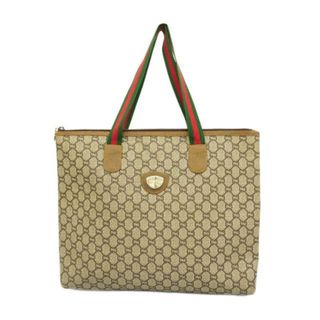 グッチ(Gucci)の【4hd4586】グッチ トートバッグ/シェリーライン/グッチプラス/PVC/レザー/ブラウン/ゴールド金具 【中古】 レディース(トートバッグ)