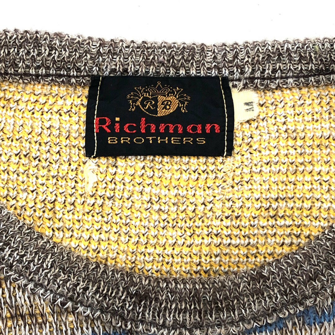 70年代 Richman BROTHERS アクリル ニット セーター 総柄 ライトブラウン (メンズ M) 中古 古着 Q4331 メンズのトップス(ニット/セーター)の商品写真