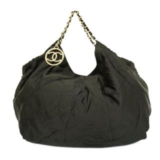 シャネル(CHANEL)の【4hd4598】シャネル トートバッグ/チェーンショルダー/サテン/ブラック/シャンパンゴールド金具 【中古】レディース(トートバッグ)