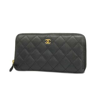 シャネル(CHANEL)の★SALE 【4hd4624】シャネル 長財布/マトラッセ/キャビアスキン/ブラック/ゴールド金具 【中古】 レディース(財布)