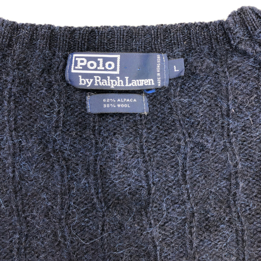 POLO RALPH LAUREN(ポロラルフローレン)のPolo by Ralph Lauren ポロ ラルフローレン アルパカ ウール ニット セーター アメカジ ネイビー (メンズ L) 中古 古着 Q4361 メンズのトップス(ニット/セーター)の商品写真