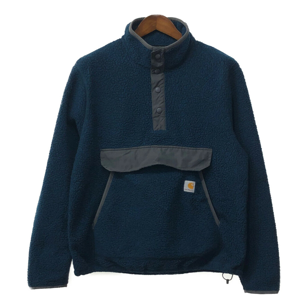 carhartt(カーハート)のCarhartt カーハート ハーフスナップ ボアフリース プルオーバージャケット ワンポイント ブルー (メンズ M) 中古 古着 Q4355 メンズのジャケット/アウター(その他)の商品写真