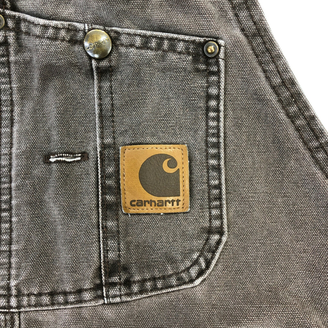 carhartt(カーハート)のUSA製 Carhartt カーハート ビブオーバーオール ダック地 大きいサイズ ワーク ブラウン (メンズ W40 L30) 中古 古着 Q4371 メンズのパンツ(サロペット/オーバーオール)の商品写真