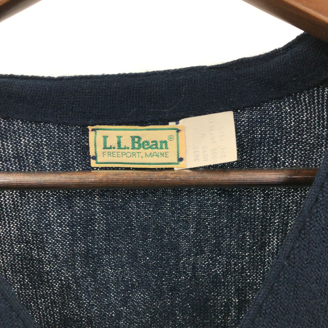 L.L.Bean(エルエルビーン)の70年代 USA製 L.L.Bean エルエルビーン アクリル ニット カーディガン アウトドア ネイビー (メンズ M) 中古 古着 Q4397 メンズのトップス(カーディガン)の商品写真