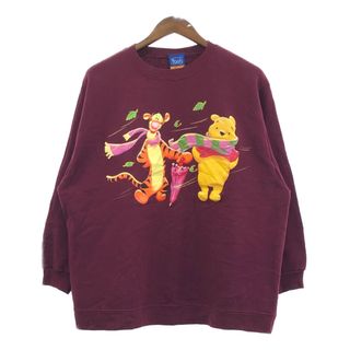 ディズニー(Disney)の90年代 Disney ディズニー pooh くまのプーさん スウェット キャラクター ワインレッド (レディース 3XL) 中古 古着 Q4398(トレーナー/スウェット)