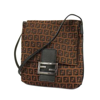 フェンディ(FENDI)の【4hd4683】フェンディ ショルダーバッグ/ズッキーノ/ナイロンキャンバス/ブラウン/ブラック/シルバー金具 【中古】 レディース(ショルダーバッグ)