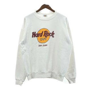 90年代 Hard Rock Cafe ハードロックカフェ SAN JUAN スウェット ロゴ ホワイト (メンズ XL) 中古 古着 Q4400(スウェット)