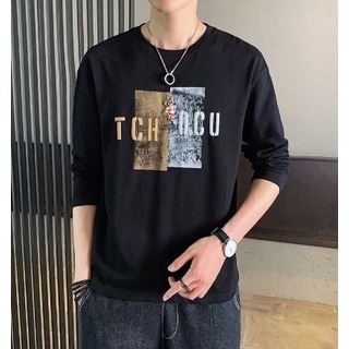 【残り僅か】メンズ　長袖　トップス　ＸＬ　ブラック　韓国　高見え　シンプル(Tシャツ/カットソー(七分/長袖))