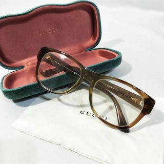 グッチ(Gucci)の正規品 ケース付き GUCCI グッチ 眼鏡 メガネ 度なし 伊達 ブラウン 茶(サングラス/メガネ)