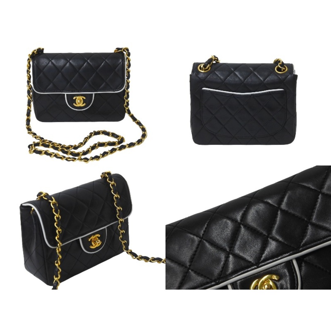 CHANEL(シャネル)のCHANEL シャネル ヴィンテージ ミニマトラッセチェーンショルダーバッグ19cm 1番台 ブラック ホワイト バイカラー 美品 中古 62732 レディースのバッグ(ハンドバッグ)の商品写真