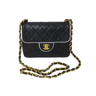 シャネル(CHANEL)のCHANEL シャネル ヴィンテージ ミニマトラッセチェーンショルダーバッグ19cm 1番台 ブラック ホワイト バイカラー 美品 中古 62732(ハンドバッグ)