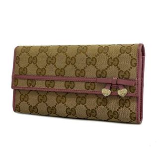 グッチ(Gucci)の【4hd4757】グッチ 長財布/GGキャンバス/258405/キャンバス/レザー/ピンク/ベージュ/シャンパンゴールド金具 【中古】 レディース(財布)