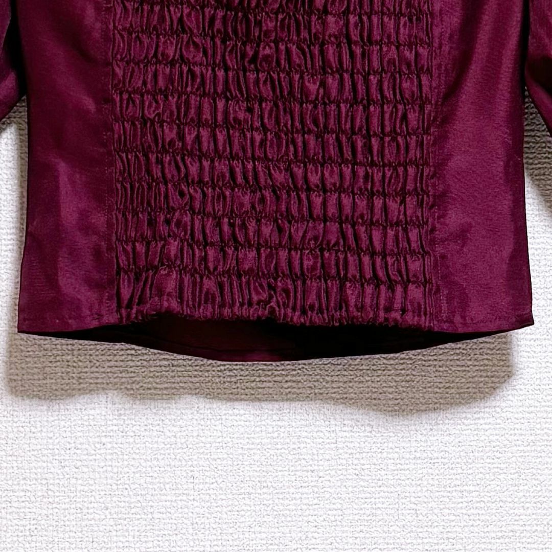 EMODA(エモダ)のEMODA エモダ　カットソー　パフスリーブ　赤　紫　レディース　レッドパープル レディースのトップス(カットソー(半袖/袖なし))の商品写真