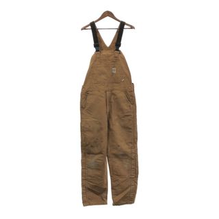 カーハート(carhartt)のCarhartt カーハート ビブオーバーオール 企業ロゴ ダブルニー ワーク ベージュ (メンズ W34 L32) 中古 古着 Q4439(サロペット/オーバーオール)