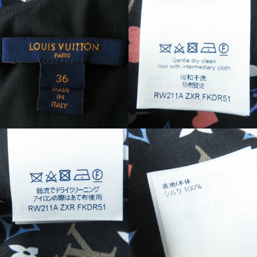 LOUIS VUITTON(ルイヴィトン)の極美品◎LOUIS VUITTON ルイヴィトン 2021年製 FKＤR51 ゲームオンラッフル スクープネック ベイビードールドレス シルク100％ モノグラム柄 ブラック マルチ 36 イタリア製 正規品 レディース レディースのフォーマル/ドレス(その他ドレス)の商品写真