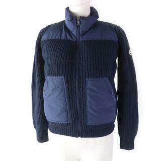 モンクレール(MONCLER)の未使用品★MONCLER モンクレール 23年製 CARDIGAN キッズ ロゴワッペン付 ニット切替 ZIP UP ダウンジャケット ネイビー 12anni 152cm 正規品 レディース可◎(ダウンジャケット)