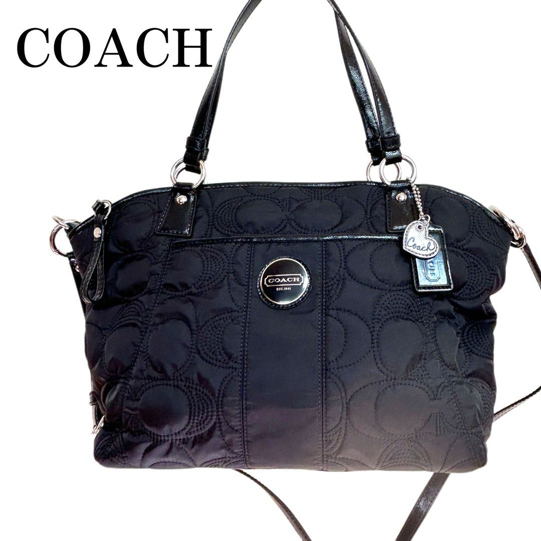 COACH(コーチ)の美品★ COACH コーチ シグネチャー 2wayバッグ  大容量 A4可 黒 レディースのバッグ(トートバッグ)の商品写真