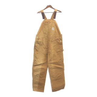 カーハート(carhartt)の90年代 USA製 Carhartt カーハート ダック ダブルニー ビブオーバーオール ブラウン (メンズ W44 L30) 中古 古着 Q4510(サロペット/オーバーオール)