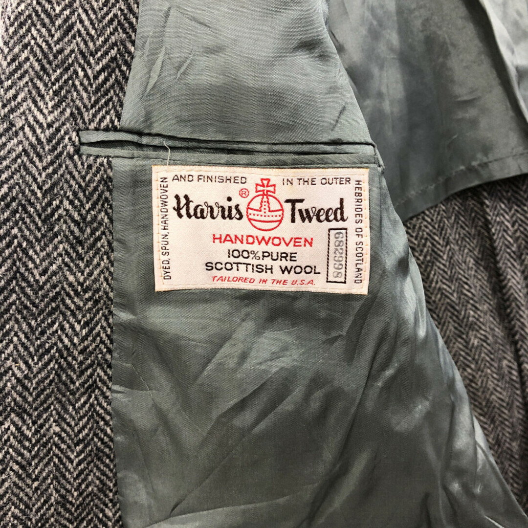 80年代 Harris Tweed ハリスツイード ウール テーラードジャケット ヘリンボーンツイル グレー (メンズ 42 R) 中古 古着 Q4536 メンズのジャケット/アウター(テーラードジャケット)の商品写真