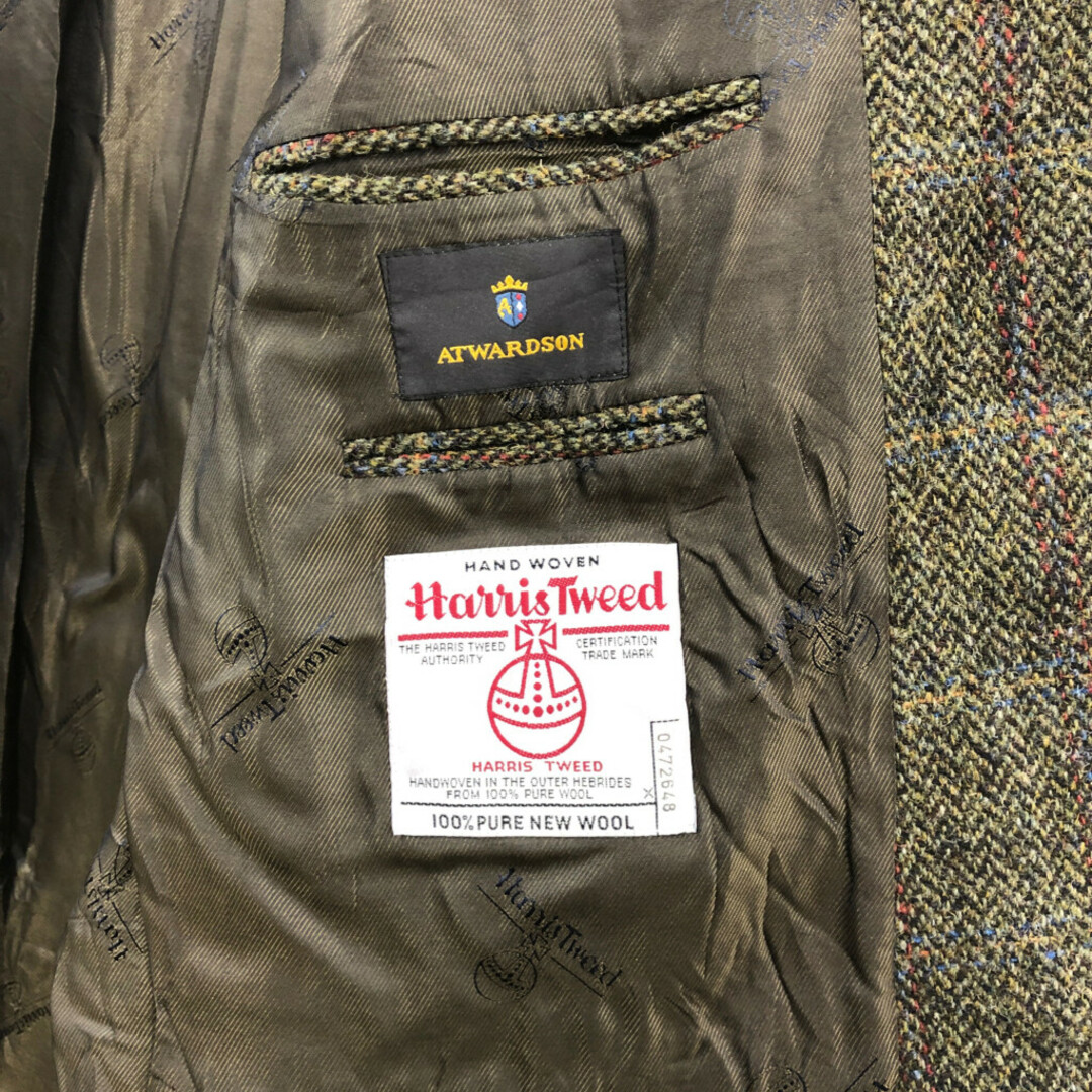 Harris Tweed ハリスツイード ウール テーラードジャケット グリーン (メンズ XL相当) 中古 古着 Q4537 メンズのジャケット/アウター(テーラードジャケット)の商品写真