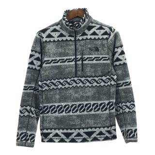 ザノースフェイス(THE NORTH FACE)のTHE NORTH FACE ノースフェイス ハーフジップ フリースジャケット アウトドア 総柄 グレー (メンズ S) 中古 古着 Q4542(その他)