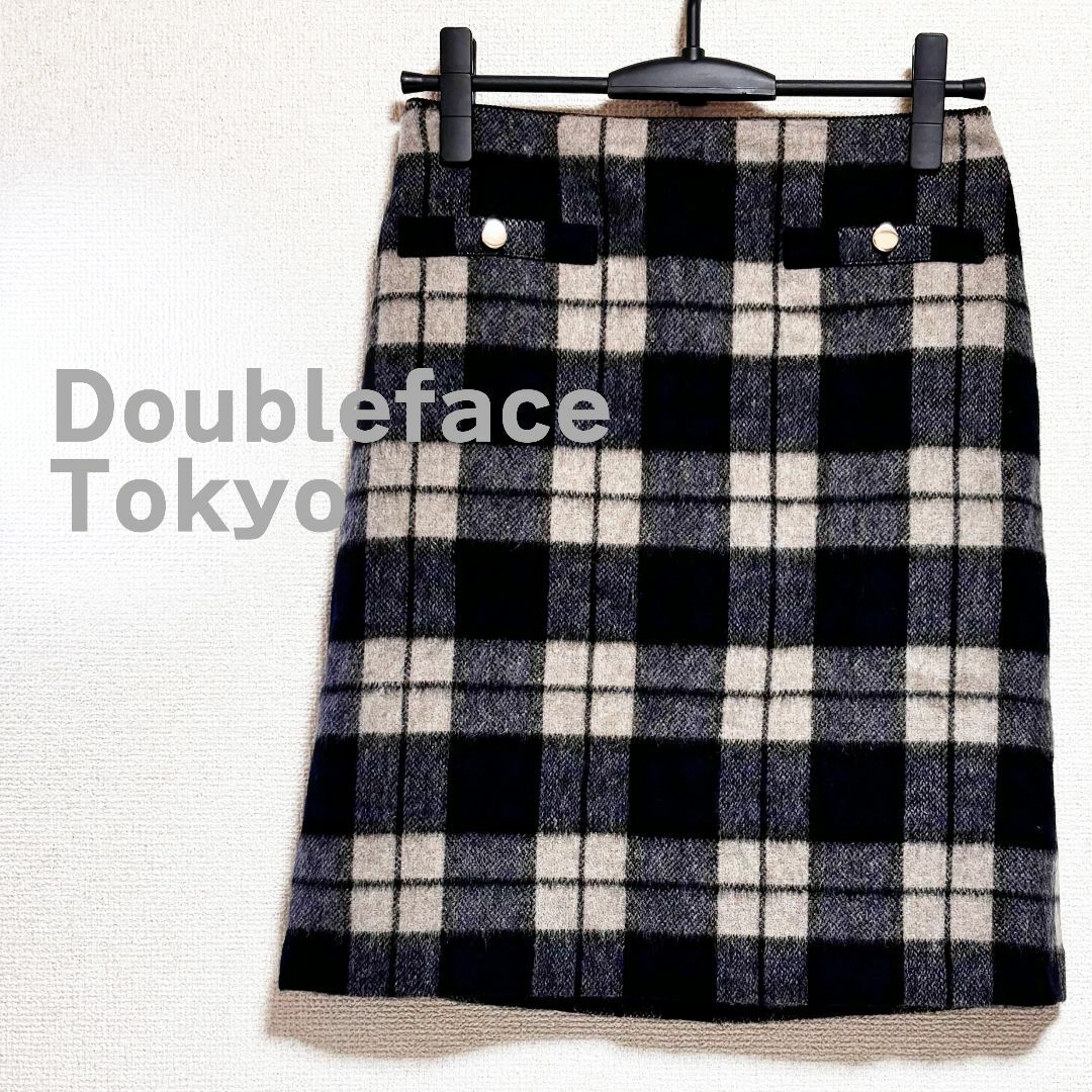 ダブル　フェイス　トーキョー　スカート ミニ チェック 黒 ベージュ タイト レディースのスカート(ミニスカート)の商品写真