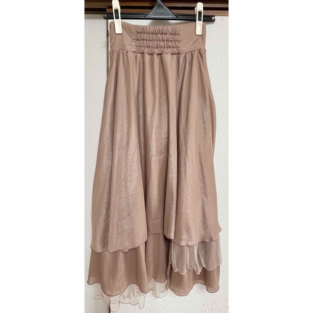 【eminee x Olu.】シアーチュールウェーブスカート　ベージュ レディースのスカート(ロングスカート)の商品写真