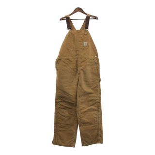 カーハート(carhartt)の90年代 USA製 Carhartt カーハート ビブオーバーオール ダブルニー ダック地 ライトブラウン (メンズ W42 L30) 中古 古着 Q4606(サロペット/オーバーオール)