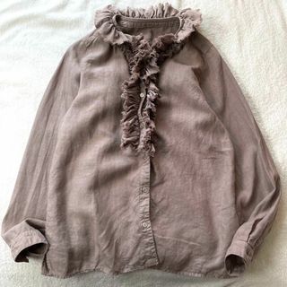 ネストローブ(nest Robe)の美品 ネストローブ フリルブラウス 麻 リネン100% 長袖(シャツ/ブラウス(長袖/七分))