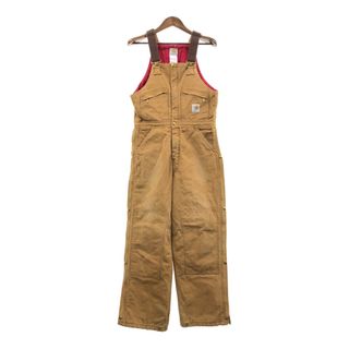 カーハート(carhartt)の80年代 USA製 Carhartt カーハート ダック ダブルニー ビブオーバーオール ワーク ライトブラウン (メンズ W34 L30) 中古 古着 Q4607(サロペット/オーバーオール)