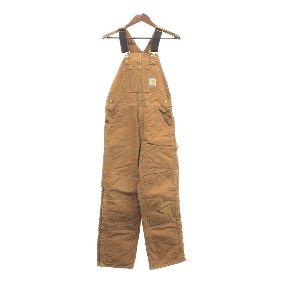 carhartt(カーハート)のUSA製 Carhartt カーハート ダブルニー ビブオーバーオール ダック地 ロゴ ブラウン (メンズ W32 L30) 中古 古着 Q4632 メンズのパンツ(サロペット/オーバーオール)の商品写真