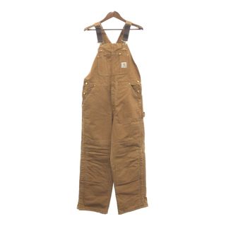 カーハート(carhartt)のUSA製 Carhartt カーハート ダブルニー ビブオーバーオール ダック地 ライトブラウン (メンズ W38 L30) 中古 古着 Q4633(サロペット/オーバーオール)