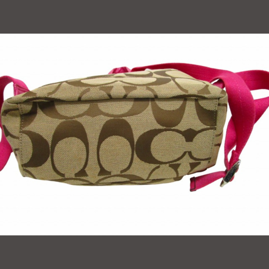 COACH(コーチ)のコーチ シグネチャー リュックサック キャンバス ベージュ ピンク ■GY14 レディースのバッグ(リュック/バックパック)の商品写真