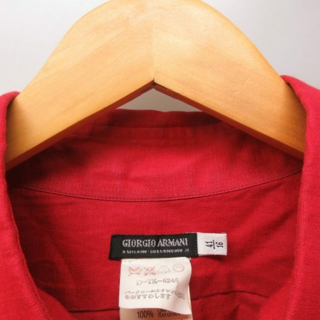 Giorgio Armani(ジョルジオアルマーニ)のジョルジオアルマーニ ヴィンテージ シャツ リネン 半袖 赤 41/16 メンズのトップス(シャツ)の商品写真