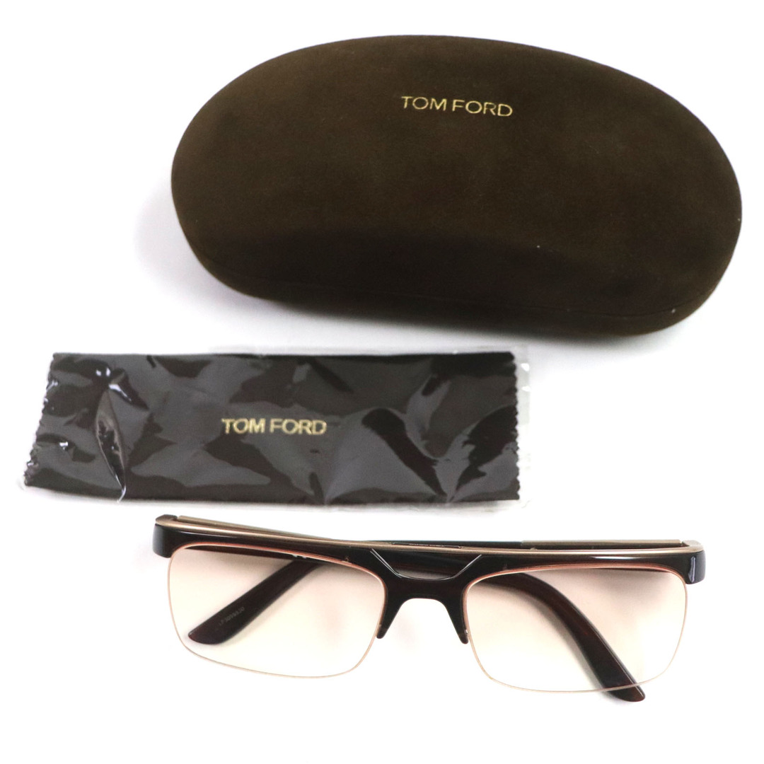 TOM FORD(トムフォード)の良品▼TOM FORD トムフォード TF5069 グラデーション カラーレンズ ロゴ金具 ハーフリム メガネ 眼鏡 アイウェア クリアブラウン 55□17 135 ケース付き イタリア製 メンズ メンズのファッション小物(サングラス/メガネ)の商品写真