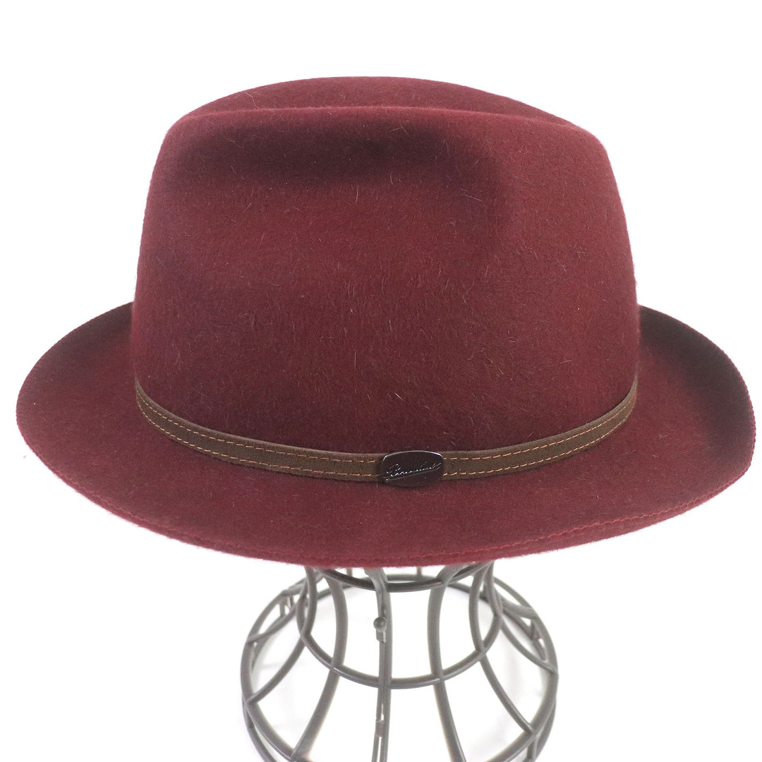 Borsalino(ボルサリーノ)の美品□Borsalino ボルサリーノ ラビット ロゴシルバープレート フェルトハット 中折れ帽 ソフト帽 ボルドー イタリア製 正規品 メンズ メンズの帽子(ハット)の商品写真