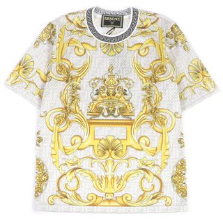 フェンディ(FENDI)の美品□FENDI フェンディ VERSACE ヴェルサーチ FENDACE 22SS FAF649 バロック FFロゴ ズッカ メッシュ カットソー 半袖Ｔシャツ ナチュラル XS イタリア製 正規品 メンズ(Tシャツ/カットソー(半袖/袖なし))