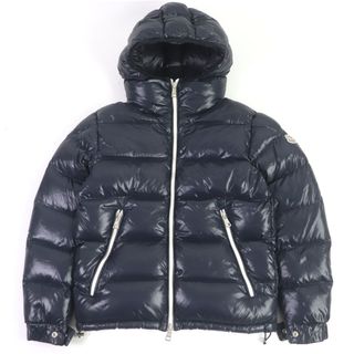 モンクレール(MONCLER)の美品□MONCLER モンクレール BLIER ロゴワッペン付き WZIP フーデッド パフィージャケット ダウンジャケット ネイビー 0 ブルガリア製 メンズ(ダウンジャケット)