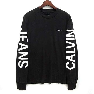 カルバンクラインジーンズ Tシャツ ロンT 袖ロゴプリント 長袖 ブラック 黒M(Tシャツ/カットソー(七分/長袖))
