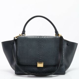 セリーヌ(celine)の美品 セリーヌ トラペーズ ミディアム パイソン レザー 2WAY ショルダーバッグ 肩掛け トート ハンド ネイビー A4 レディース HPM Y1-4(ショルダーバッグ)