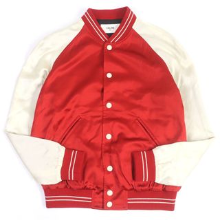 セリーヌ(celine)の極美品□CELINE セリーヌ 21SS 2V87C851C THE DANCING KID TEDDY JACKET バックロゴ スタッズ サテン テディジャケット スタジャン レッド 48 ハンガー・ガーメント付き イタリア製 正規品 メンズ(スタジャン)