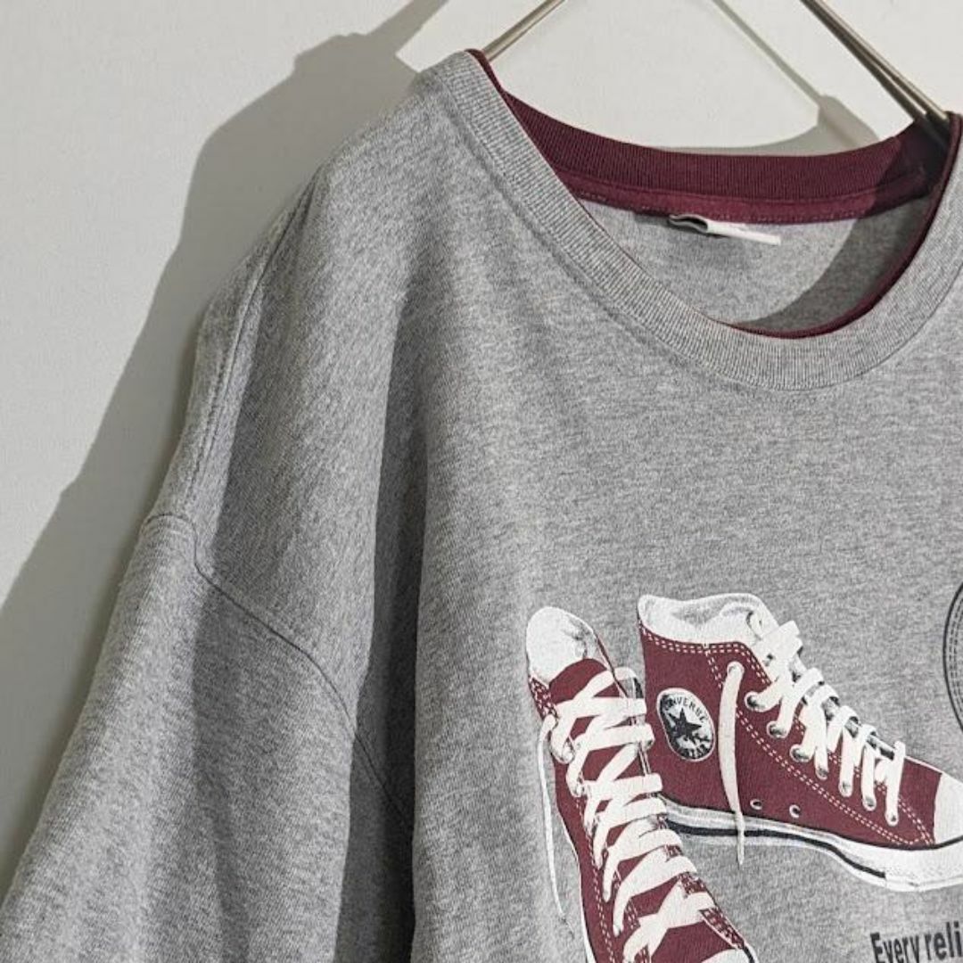 古着 ロンT アメカジ コンバース フェイクレイヤード プリント グレー 臙脂 メンズのトップス(Tシャツ/カットソー(七分/長袖))の商品写真