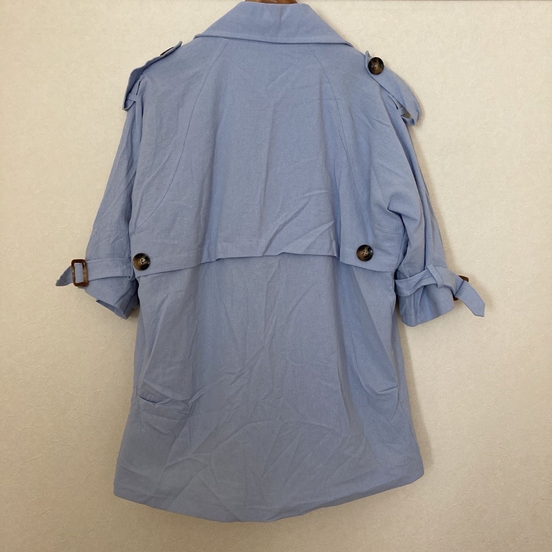 ハーフコート ジャケット 五分袖 ブルー 韓国 M アウター 上着 レディースのジャケット/アウター(その他)の商品写真