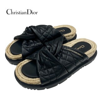 Christian Dior - クリスチャンディオール CHRISTIAN DIOR DTWIST サンダル 靴 シューズ レザー ブラック 黒 未使用 フラットサンダル エスパドリーユ