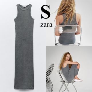 ザラ(ZARA)のzara 今季2024 ニット リブニット ロングワンピース ノースリーブ(ロングワンピース/マキシワンピース)