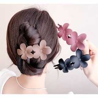 髪留め　バレッタ　花柄　ワインレッド　髪飾り(バレッタ/ヘアクリップ)